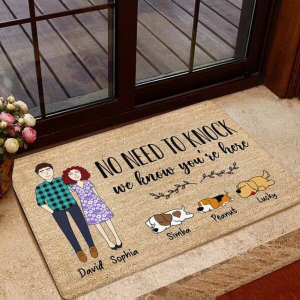 Doormat Doodle Couple & Dogs Personalized Doormat 16x24