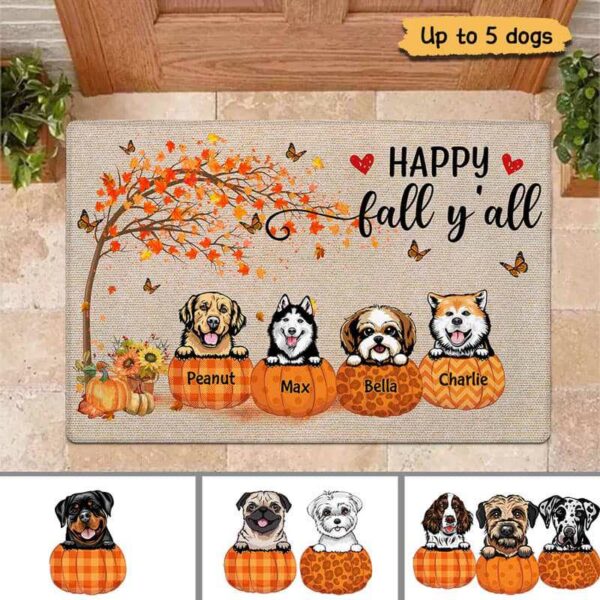 Doormat Fall Season Dogs Pumpkin Welcome Personalized Doormat 16x24