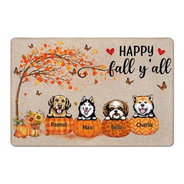 Doormat Fall Season Dogs Pumpkin Welcome Personalized Doormat