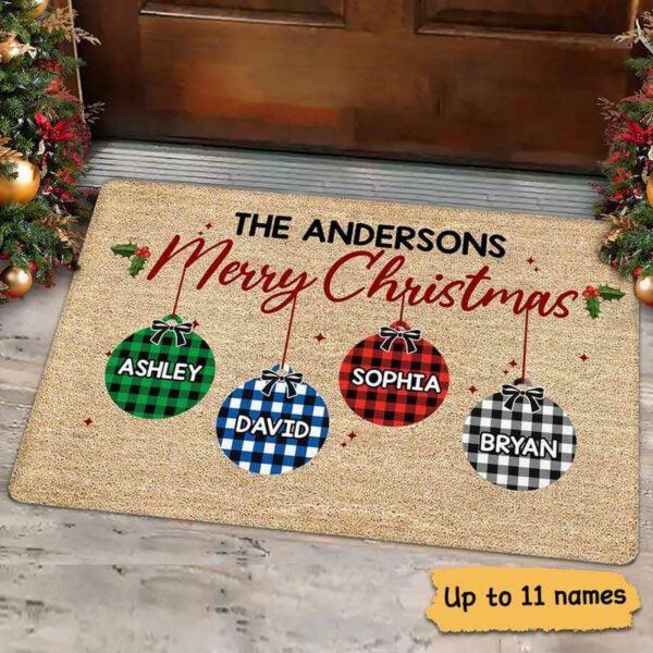 Doormat Family Merry Christmas Ornament Name Personalized Doormat 16x24