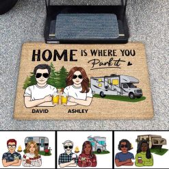 Doormat Front View Couple Camping Home Is Where You Park It Personalized Doormat 16x24