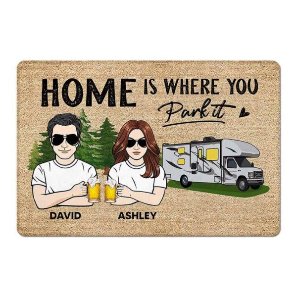 Doormat Front View Couple Camping Home Is Where You Park It Personalized Doormat