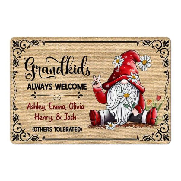 Doormat Grandkids Always Welcome Gnome Personalized Doormat