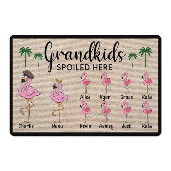 Doormat Grandkids Spoiled Here Flamingo Personalized Doormat