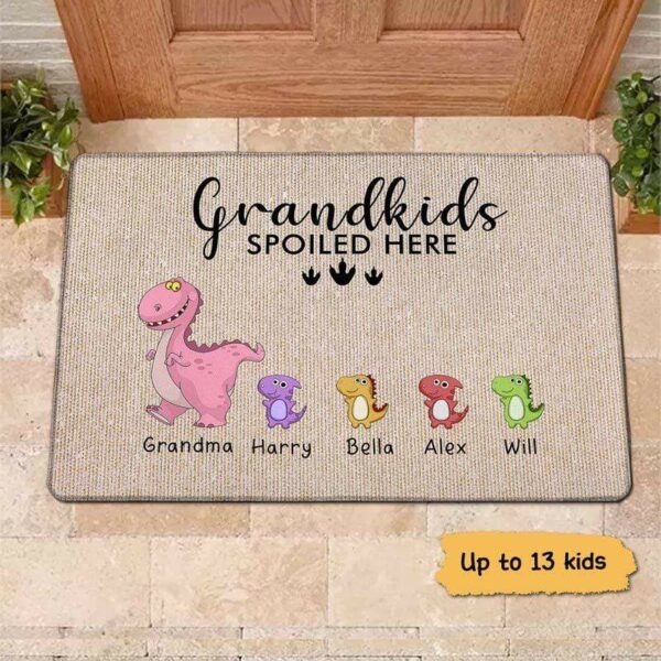 Doormat Grandkids Spoiled Here One Grandparent Dinosaur Personalized Doormat 16x24