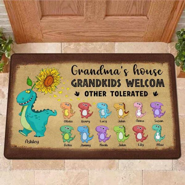 Doormat Grandma‘s House Dinosaur Sunflower Personalized Doormat version 1-10 16x24