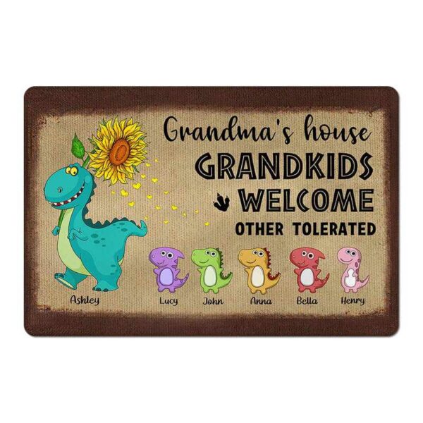 Doormat Grandma‘s House Dinosaur Sunflower Personalized Doormat version 11-14