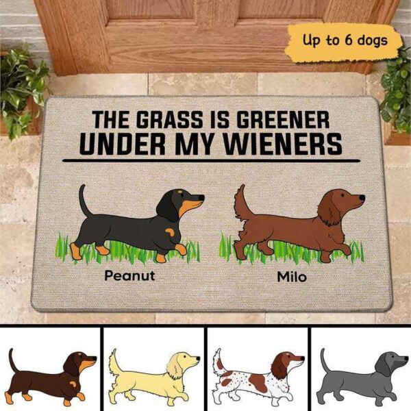 Doormat Grass Is Greener Under Wiener Personalized Doormat 16x24