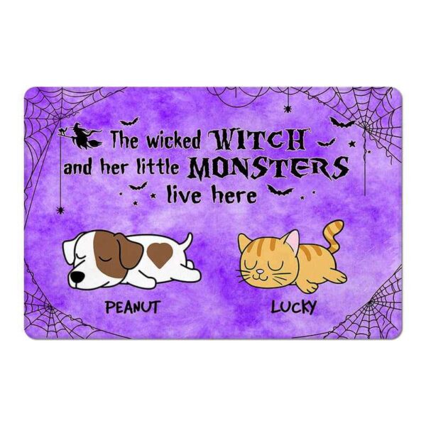 Doormat Halloween Dog Cat Monsters & Wicked Witch Personalized Doormat