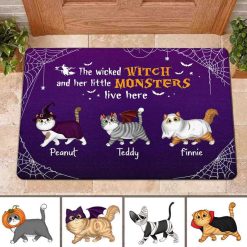 Doormat Halloween Fluffy Cat & Wicked Witch Personalized Doormat 16x24