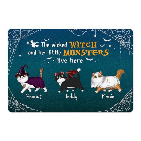 Doormat Halloween Fluffy Cat & Wicked Witch Personalized Doormat