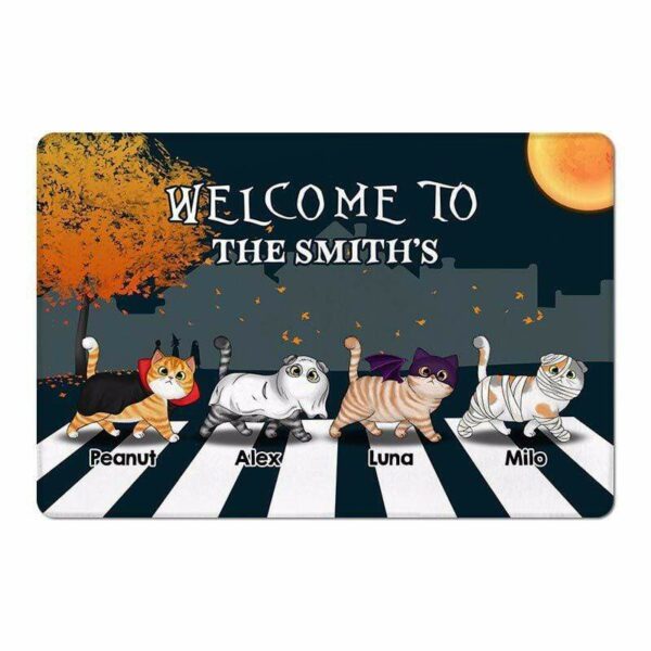 Doormat Halloween Fluffy Cats On The Crosswalk Personalized Doormat