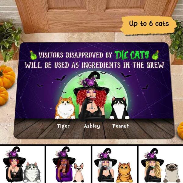 Doormat Halloween Ingredients In The Brew Witch & Fluffy Cat Personalized Doormat 16x24
