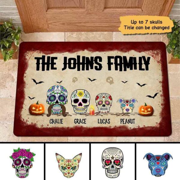Doormat Halloween Skull Family Personalized Doormat 16x24