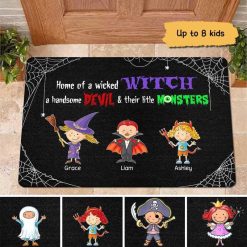 Doormat Halloween Wicked Witch Handsome Devil & Little Monsters Personalized Doormat 16x24