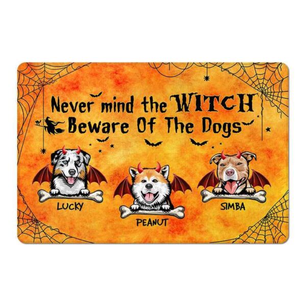 Doormat Halloween Wicked Witch & Little Monster Dog Personalized Doormat