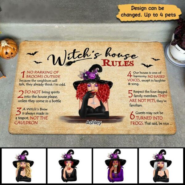 Doormat Halloween Witch House Rules Dog Cat Personalized Doormat 16x24