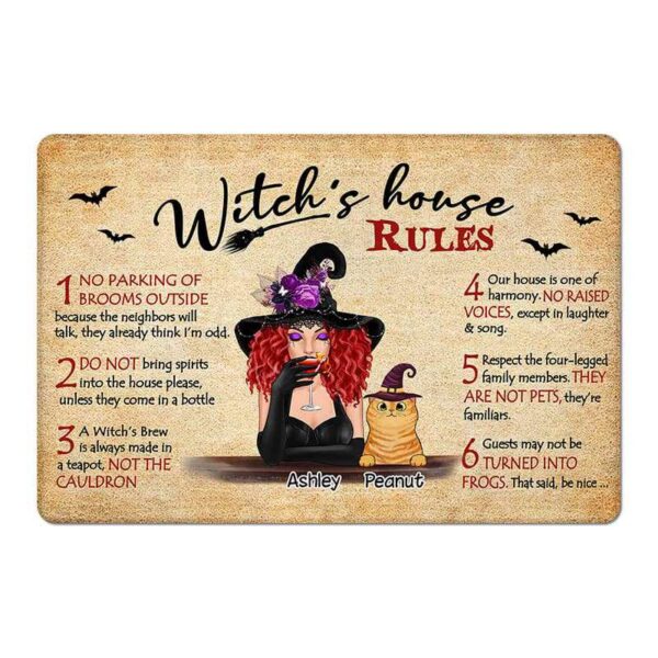 Doormat Halloween Witch House Rules Dog Cat Personalized Doormat