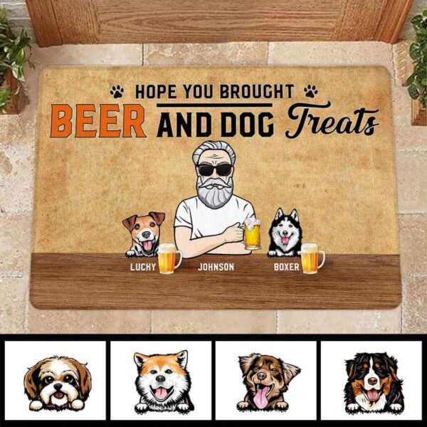 Doormat Hope You Brought Beer & Dog Treat Old Man Personalized Doormat 16x24
