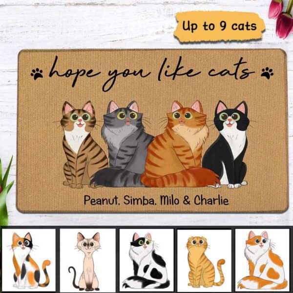 Doormat Hope You Like Cats Sitting Cartoon Personalized Doormat 18x30