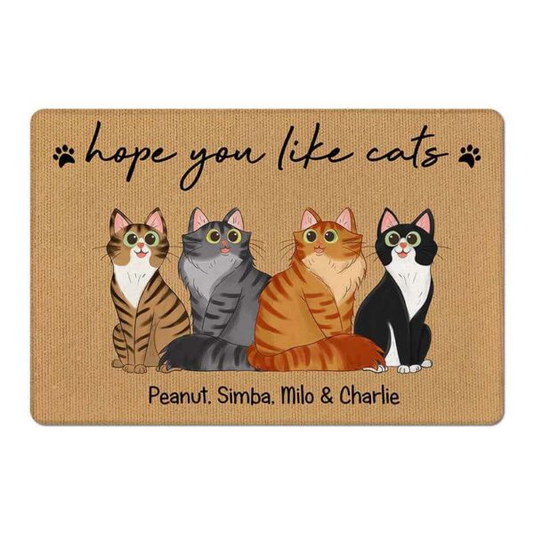 Doormat Hope You Like Cats Sitting Cartoon Personalized Doormat