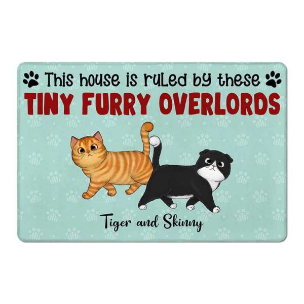Doormat House Ruled By Tiny Overlord Walking Fluffy Cat Personalized Doormat