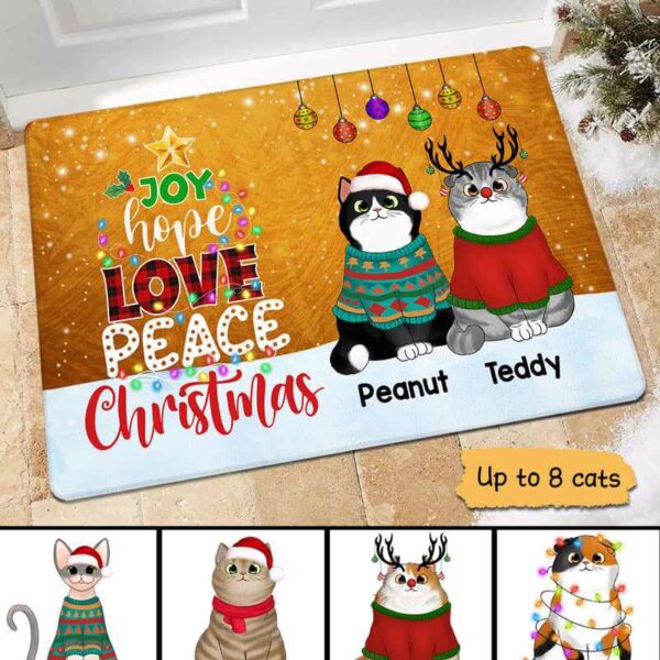 Doormat Joy Hope Love Peace Christmas Cats Personalized Doormat 16x24