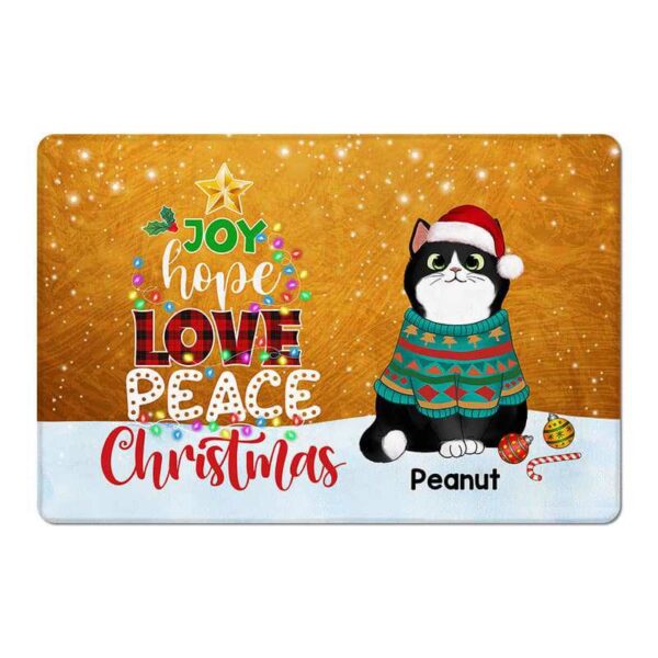 Doormat Joy Hope Love Peace Christmas Cats Personalized Doormat