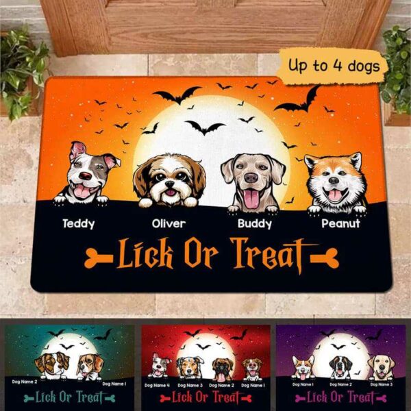 Doormat Lick Or Treat Dogs Halloween Personalized Doormat 16x24