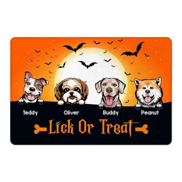 Doormat Lick Or Treat Dogs Halloween Personalized Doormat
