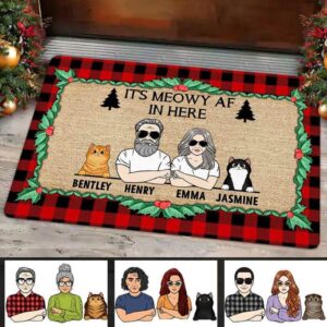 Doormat Meowy AF In Here Cats Christmas Personalized Doormat 16x24