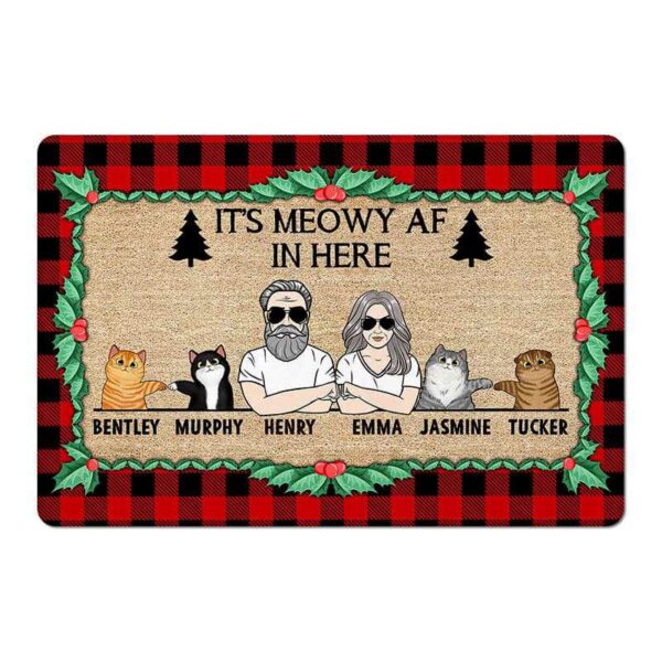 Doormat Meowy AF In Here Cats Christmas Personalized Doormat