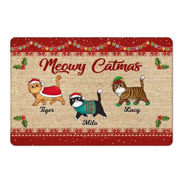 Doormat Meowy Catmas Fluffy Cats Walking Personalized Doormat