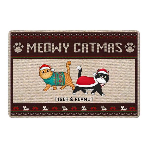 Doormat Meowy Christmas Walking Cat Personalized Doormat