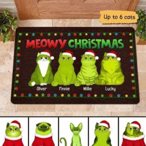 Doormat Meowy Grinchmas Christmas Personalized Doormat 16x24