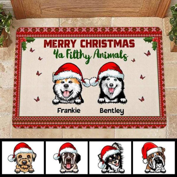 Doormat Merry Christmas Ya Filthy Animals Dog Personalized Doormat 16x24
