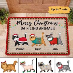 Doormat Merry Christmas Ya Filthy Animals Walking Fluffy Cat Personalized Doormat 16x24