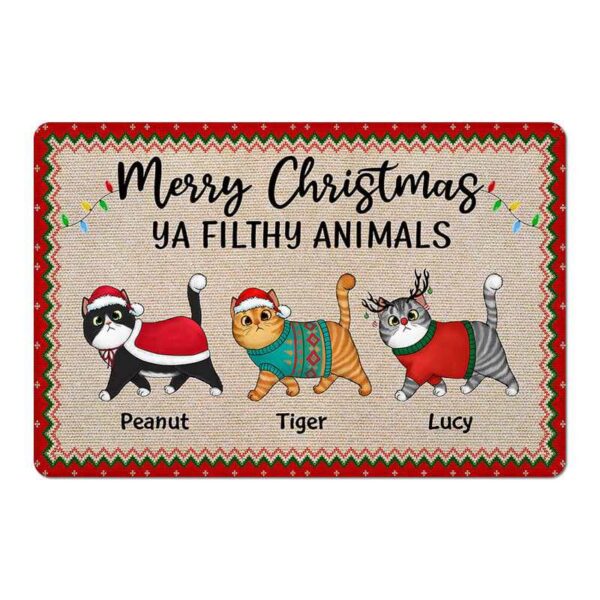 Doormat Merry Christmas Ya Filthy Animals Walking Fluffy Cat Personalized Doormat