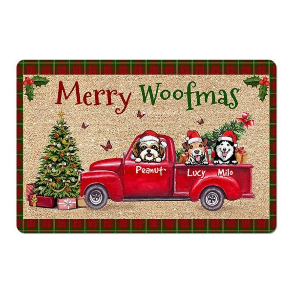 Doormat Merry Woofmas Dogs Christmas Personalized Doormat