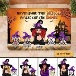Doormat Nevermind The Witch Beware Of The Dogs Halloween Personalized Doormat 16x24