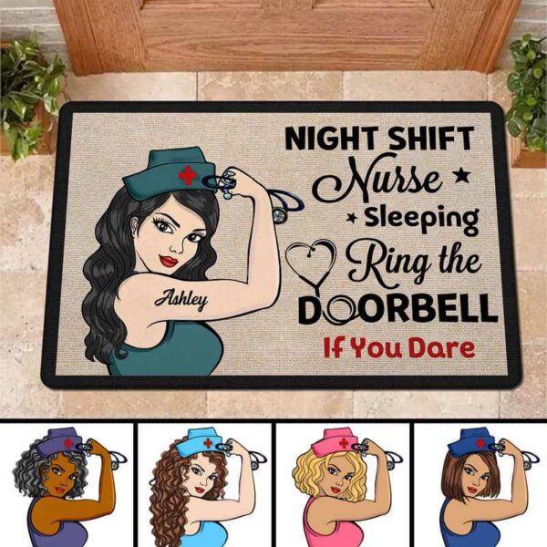 Doormat Night Shift Nurse Is Sleeping Personalized Doormat 18x30