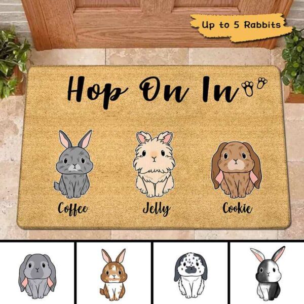 Doormat Rabbit Hop On In Welcome Peeps Personalized Doormat 16x24