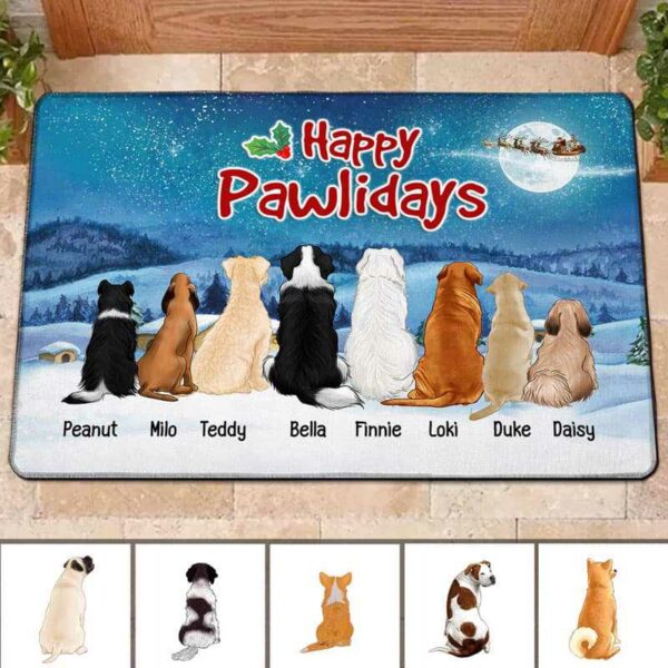 Doormat Sitting Dogs In Snow Personalized Doormat 16x24