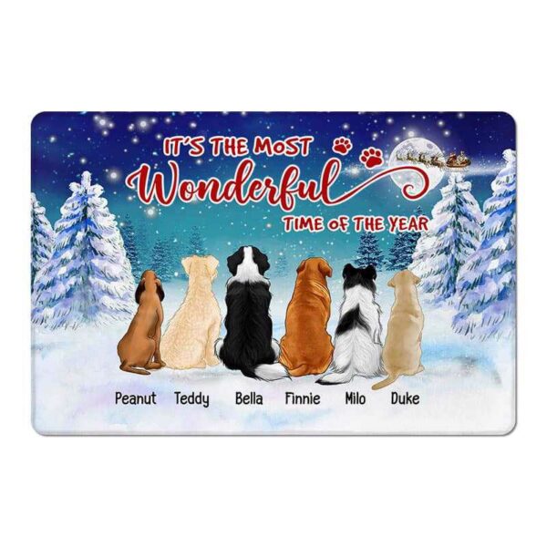 Doormat Sitting Dogs In Snow Personalized Doormat