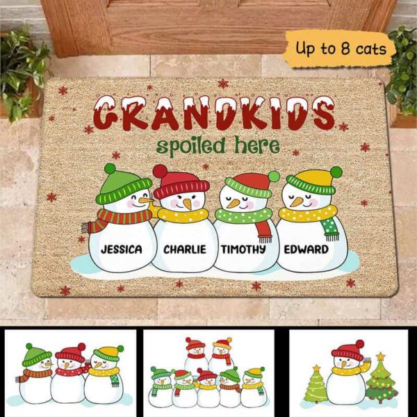 Doormat Snowman Grandkids Spoiled Here Christmas Personalized Doormat 16x24