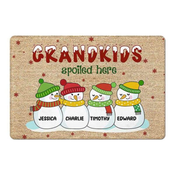 Doormat Snowman Grandkids Spoiled Here Christmas Personalized Doormat