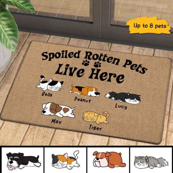 Doormat Spoiled Rotten Dogs Cats Live Here Personalized Doormat 18x30