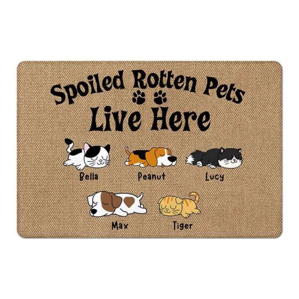 Doormat Spoiled Rotten Dogs Cats Live Here Personalized Doormat