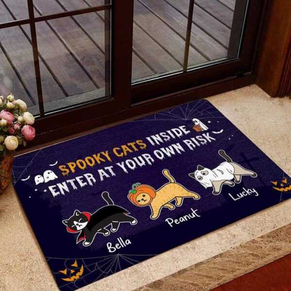 Doormat Spooky Cats Inside Enter At Your Own Risk Personalized Doormat 16x24