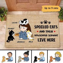 Doormat The Cats And Household Servant Live Here Personalized Doormat 16x24